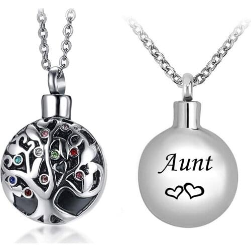 Round life Tree Pendant Birthstone Urn Necklaces for Ashes Cremation Jewelry Keepsake Holder Memorial Necklace