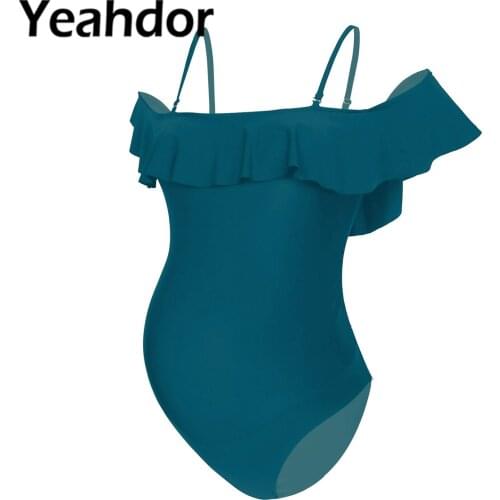 Maternity Swimsuit Women One Piece Pregnant Swimwear Beachwear Adjustable Shoulder Straps Ruffle Padded Swimming Bathing Suit