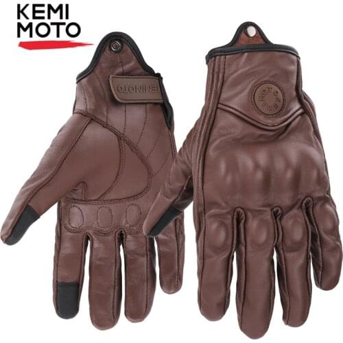 KEMiMOTO Motorcycle Leather Gloves Cycling Moto Guantes Motorbike Protective Gears Touch Screen Summer Men Motocross Glove