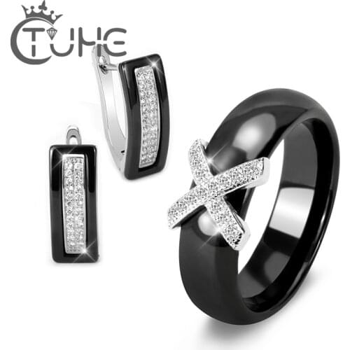 Hot Ceramic Bridal Jewelry Sets Cubic Zircon Ring And Earring Set Rhinestone Necklace Wedding Engagement Jewelry Sets for Women