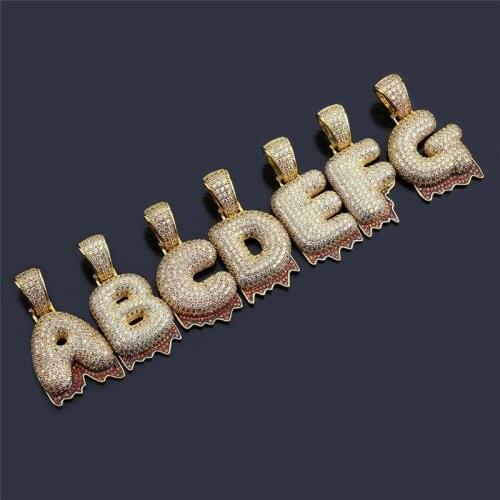 OMYFUN Drip Bubble Letters Pendant Hip Hop Bling Jewelry Gold Color Alphabet Collar 3A CZ Iced Pave Initial Necklaces & Pendants