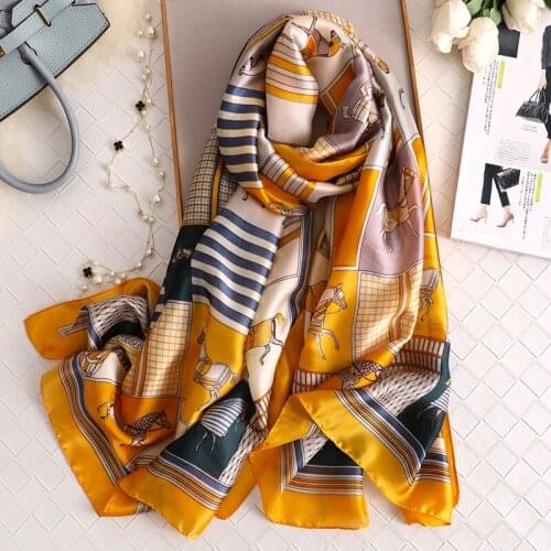 Luxury brand silk scarf women 2020 new fashion Horse printed shawls and wraps high quality soft bandana ladies travel pashmina