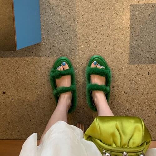 New Summer Women Beach Slippers Girls Fur Platform Flats Woman Fashion Slides Ladies Outside Shoes Female Footwear Brand Slides