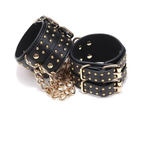 Steel Bondage Punk Style AAA Faux Leather Handcuffs For Sex Games,Fetish Sex Adult Restraint Hand Cuffs Erotic Toys