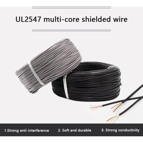 UL2547 Shielded Wire 22 24 26 28AWG Black Grey Multi-Core 2/3/4Cores PVC Control Cable Anti-Interference 1-10 Meter