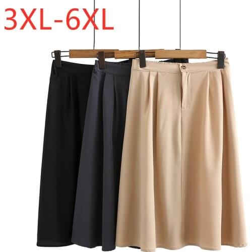 New 2021 Ladies Spring Autumn Plus Size Midi Skirt For Women Large Loose A-line Cotton Khaki Pleated Skirts 3XL 4XL 5XL 6XL