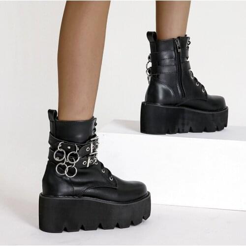 Demonia Boots Goth Shoes Platform High heels Women Fashion Boots Black Short Ankle Boots Gothic Style Ladies plus big size 34-43