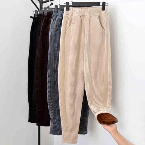 Harem Pants Female Stripe Velvet High Waist Loose Thick Pants Plus Size Pantalon Femme Casual Fall Winter Women Trousers W1809