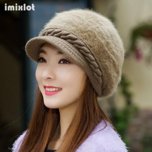 Winter Hats For Women Warm Knitted Hat Beanie Caps Solid Color Faux Fur Beanie Skullies Hat Womens Cap Женская шапка