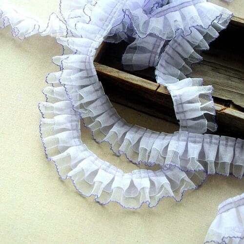 1M White Red Blue Rose Mesh Ruffled Pleated Lace Ribbon Trims Doll Clothes Baby Hair Band Material DIY Accessories 5CM Wide