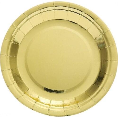 10Pcs/Set Gold Paper Disposable Tableware Christmas Birthday Party Paper Plates Cups Carnival Party Supplies Plastic Straws