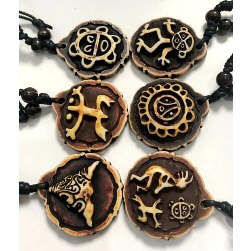 FREE SHIPPING yqtdmy 12 pcs Taino Coqui Frog Cemi Sun Turtles Kokopelli Imitate Yak Bone Necklace All 6 styles choose
