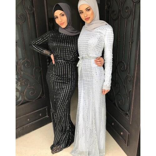 2020 Abaya Dubai Muslim Luxury Dress High Class Fashion sequined striped Lace Ramadan Kaftan Islam Women Turkish Kimono