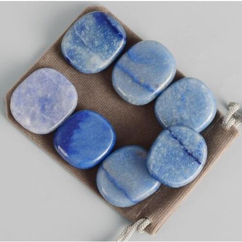 7 pcs/Set With Pouch Natural Blue Aventurine SPA Massage Stone Crystal Healing Chakra Reiki Palm Stone Beauty Health Care Tool