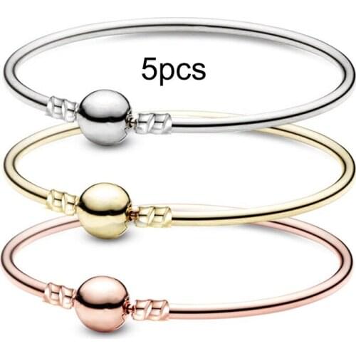 5Pcs/Lot High Quality Rose Gold Fashion Bracelet and Bangles for Women Fit Original DIY Beads Charm Bracelet Jewelry