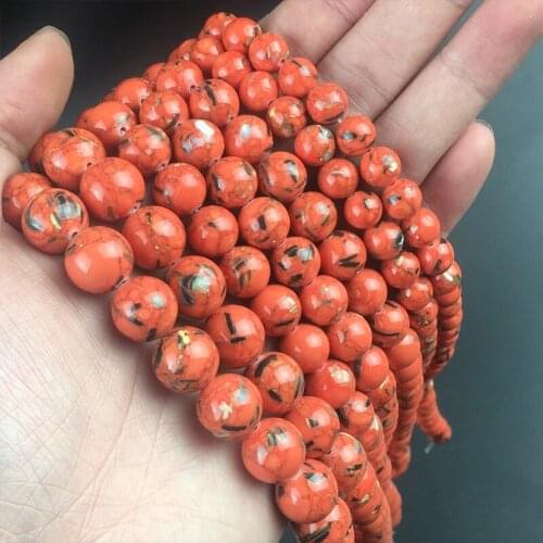 Natural Stone Orange Shell Turquoises Round Loose Beads For Jewelry Making 4 6 8 10 12mm Beads DIY Bracelet Charms 15'' Strands