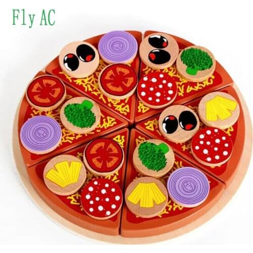 Fly AC Wooden Pizza Party House Toys Food Simulation Tableware For Children Pretend Play Toys With Tableware Birthday Gift