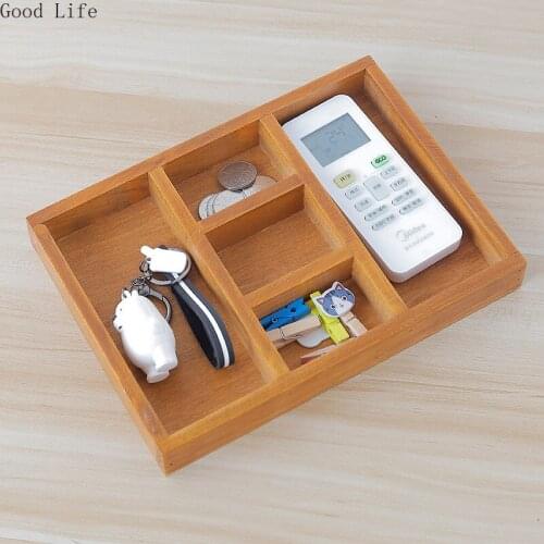 5 Grids Retro Wooden Storage Box Rectangle Desktop Remote Control Key Container Cosmetics And Sundries Sorting Organizer