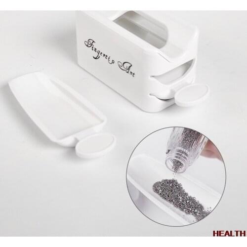 Double layer glitter powder drill nail art manicure tools profesional jewelry recycling box storage portable container white diy