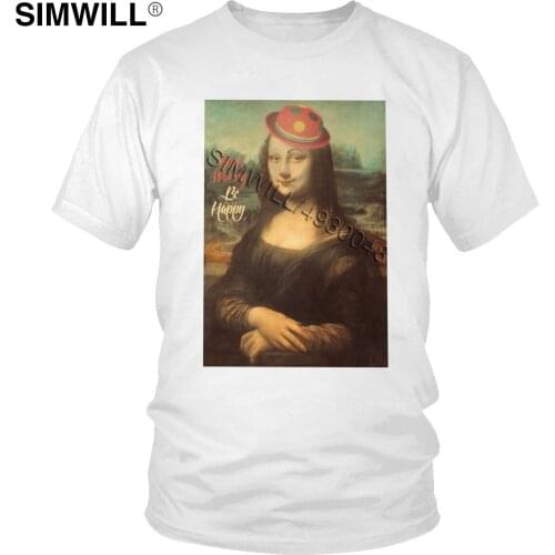 Humor Mona Lisa Shirts Novelty Graphic Eco Cotton Tees Shirts Men Short Sleeve Round Neck Tees