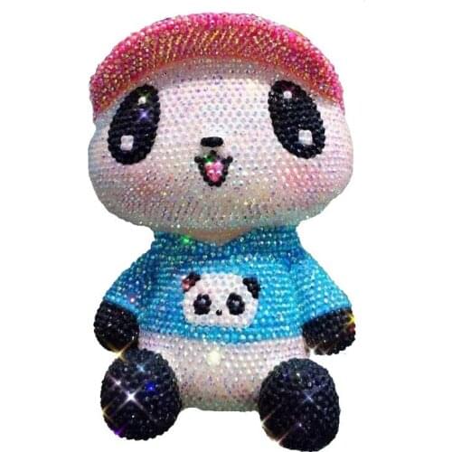 China National Treasure Panda Miniature Figurines Sparkling Rhinestone Handwork DIY Cartoon Coin Box Save Money Christmas Gift