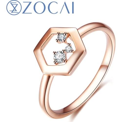 ZOCAI Brang Ring The Honeycomb Series Real 0.05 CT Diamond Ring 18K Rose Gold (Au750) JBW90224T