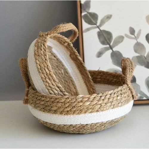 Rattan Storage Basket Hand-woven Wear-resistant Round Shape Sturdy Straw-woven Baskets for Picnic