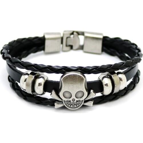 Skull Bracelets Hand-Made Leather Bracelet 2016 Retro Fashion Leisure Men and Women Bracelet