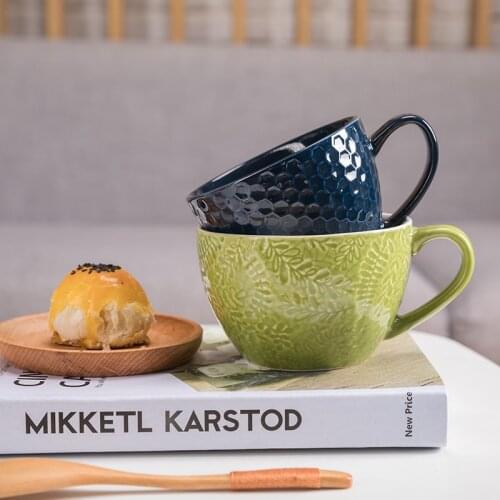 Creative Personality Tableware Relief Ceramic Cup Porringer Large Soup Cups Dessert Cup Home Mugs Cup Coffee Mug Travel Mug