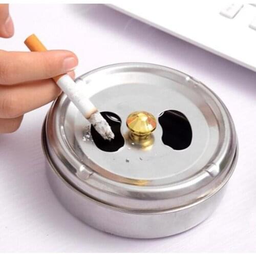 Round Spinning Ashtray With Cover Smoking Accessories Portable Stainless Steel Ashtray Lid Rotation Fully Enclosed Home Gadgets