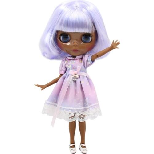 ICY DBS Blyth Doll 1/6 bjd joint body super black skin pink mix blue hair 30cm toy