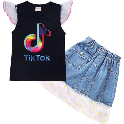 TIK TOK Girls Dress Summer Kids Clothes Girl Cartoon Clothing Princess Dress T-shirt and Skirt Set Party Dress