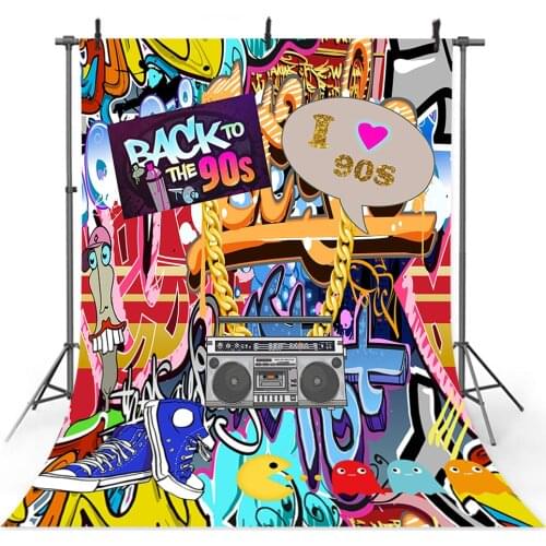 Mehofoto Back to The 90s Backdrop for Photography Graffiti Wall Hip Pop Photo Background I Love 90s Birthday Background Party