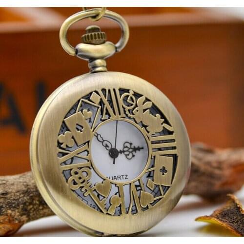 Fashion quartz antique pocket watch woman Alice in wonderland Hollow out necklace Free shipping 45MM