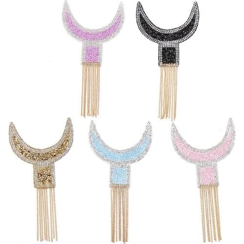 Fashion Tassel Rhinestone Applique Patches Hotfix Rhinestone Iron on Patch Motifs Applique for Children Women Clothes Stickers C