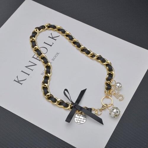 Fashion New 5 Number Bow Necklace For Women Pearl Leather Collar Choker Necklace Body Birthday Party Gift chocker Jewelry