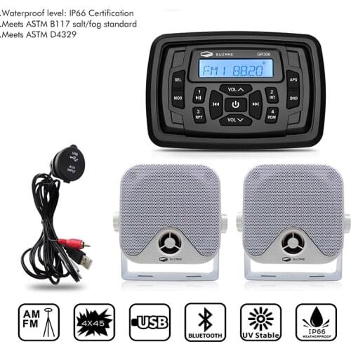 Marine Stereo Radio Bluetooth Audio Receiver Car MP3 Player+4" Waterproof Marine Speaker+Boat USB Cable For RV Yacht Motorcycle