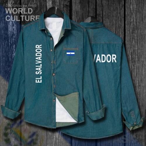 El Salvador Salvadoran SLV Men Flags Tops Autumn Cotton Turn-down Collar Jeans Shirt Long Sleeve Cowboy Coat fashion new Clothes