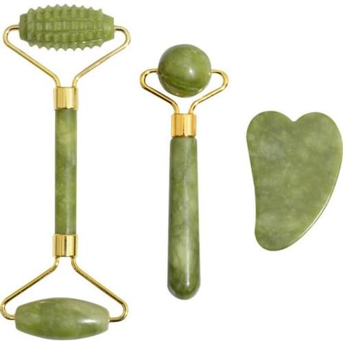 Natural Jade Roller Double-Headed Stone Roller Massager Set Beauty Device Body Skin Relaxation Face Skin Care Tool Guasha Board
