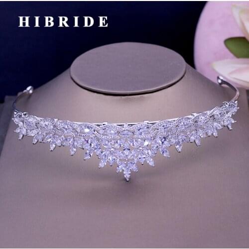 HIBRIDE New High Quality Sparkly Rhinestones Tiaras And Crown White Gold Color Bridal Hair Accessories For Women Gifts C-41