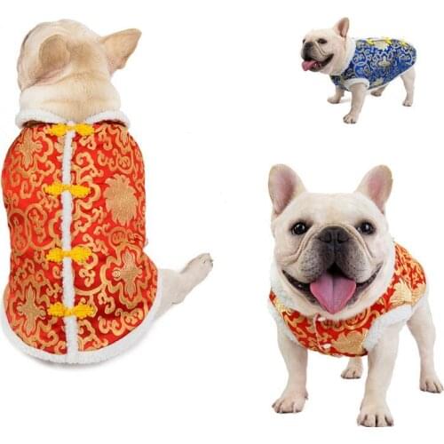 New Year French Bulldog Pug Hoodie Sweatshirt Winter Tang Suit Pet Clothes for Dogs Puppy Clothing Pullover Roupa De Cachorro