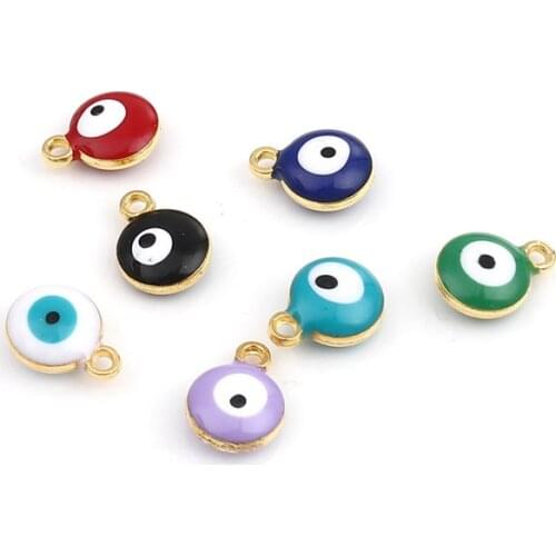 New Religious Charms Zinc Alloy Round Gold Color Green Blue Evil Eye Pendant For DIY Fashion Jewelry Making 13mm x 10mm, 20 PCs
