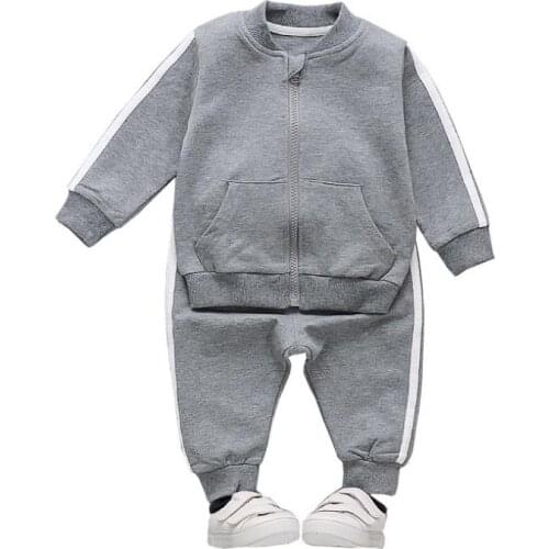 New Spring Autumn Boys Girls Clothing Set Long Sleeve Zipper Sweat shirt Coat+Trousers Striped Sport Suit 2Pcs Track suit 0-5Y