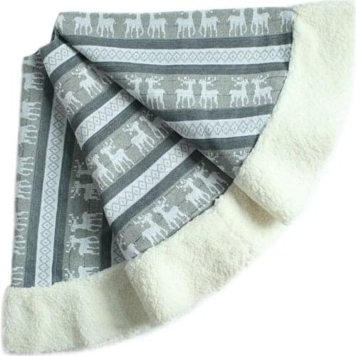 EXTRA LARGE 50" Knitted Reindeer Design Christmas Tree Skirt Sherpa Border