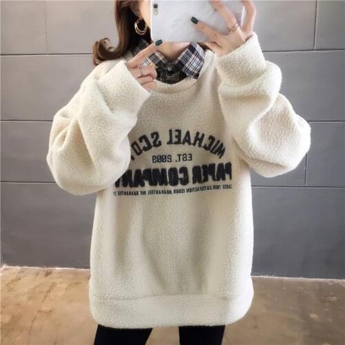 Autumn Winter fake two pieces Thick Warm Coat Cashmere Women Hoody Sweatshirt Solid Tracksuit Pullover Casual Tops Lady Loose Lo