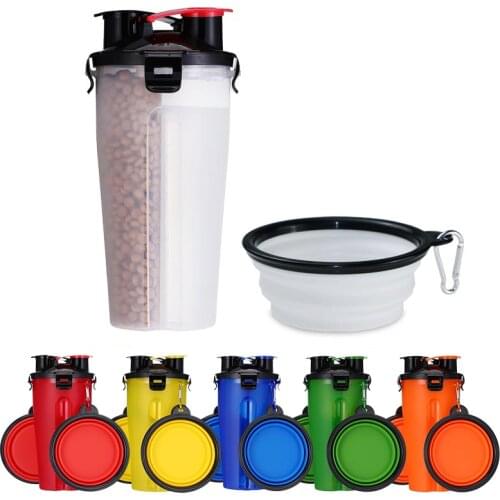 Portable 2 in 1 Pet Food Water Food Container with Folding Silicone Pet Bowls Outdoor Travel Dog Feeder Cup Pets Supplies