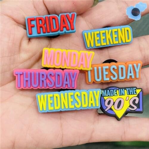 Single Sale Working Days Letters Weekend Monday Croc Jibz Shoe Charms Accessories Clog Garden Shoes Decoration for Kids Gift