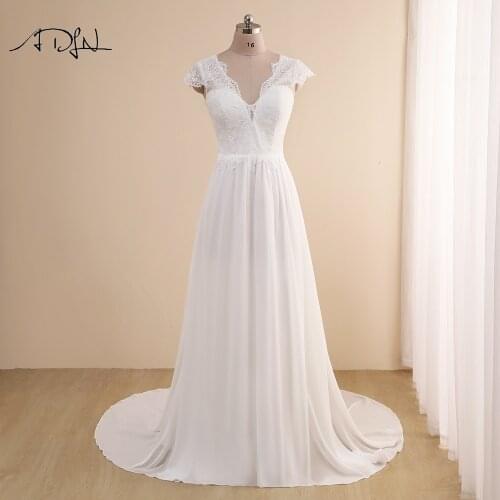 Simple Deep V-neck Boho Wedding Dress Cap Sleeves Vestido de Novia 2021 Custom Made Tulle Bridal Gown