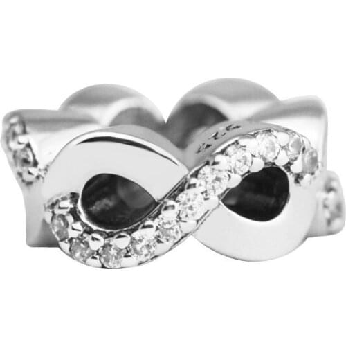 Clear CZ Infinite Love Spacer Beads for Silver 925 Original Charms Bracelets Fashion DIY Crystal Charm Beads for Jewelry Making