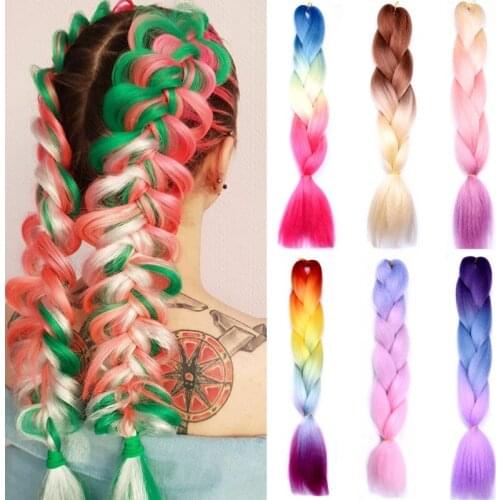 Full Star 100g Straight ombre Braiding Blue hair products Pure Green Red Synthetic High Temperature Fiber Braids Hair Exthension